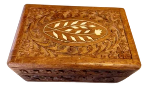 VTG Hand-Carved Rosewood Sheesham Wood Trinket/Jewelry Box 6" X 4" X 2.5" India