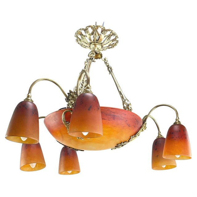 Art Deco Chandelier in Bronze by Schneider, 1930s For Sale - Image 14 of 14