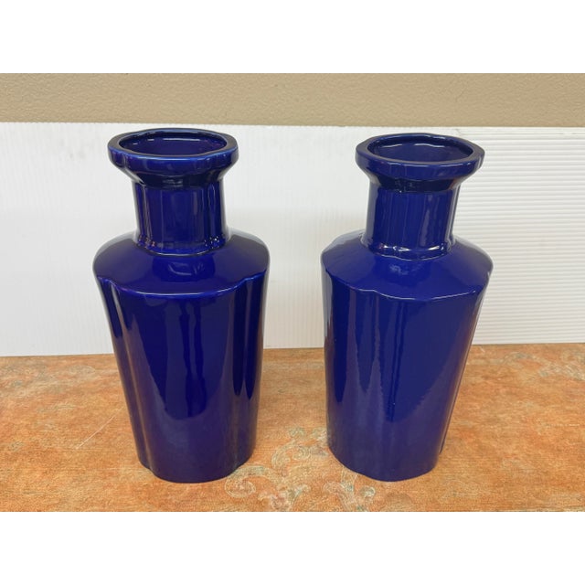 Blue Martino Interiors Glazed Ceramic Bottle Vases, Pair For Sale - Image 8 of 12