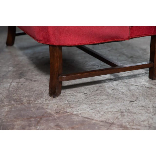 Wood Danish Classic 1930s "Banana-Style" Settee or Bench in Red Velvet For Sale - Image 7 of 9