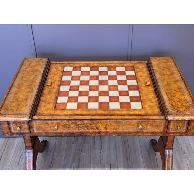 Brown Mid-20th Century Tooled Leather-Clad Games Table For Sale - Image 8 of 18