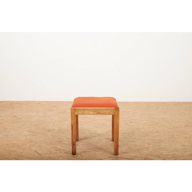 Wooden Stool with Red Seat Cushion from Horgenglarus For Sale - Image 3 of 10