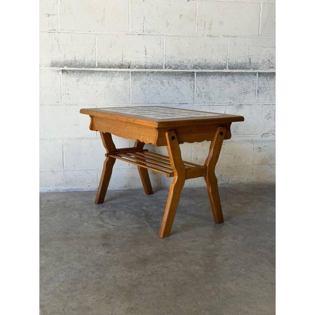 Oak Tiled Top Coffee Table With Lower Slatted Shelf Vintage Mid-Century Modern 1970s For Sale In Los Angeles - Image 6 of 11