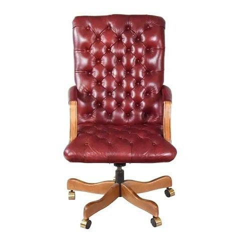 American Chesterfield Style Tufted Leather High Back Executive Office Chair For Sale - Image 3 of 13