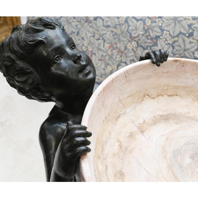 Art Deco Water Font Bird Fountain in Marble and Bronze, 1930s For Sale - Image 4 of 13