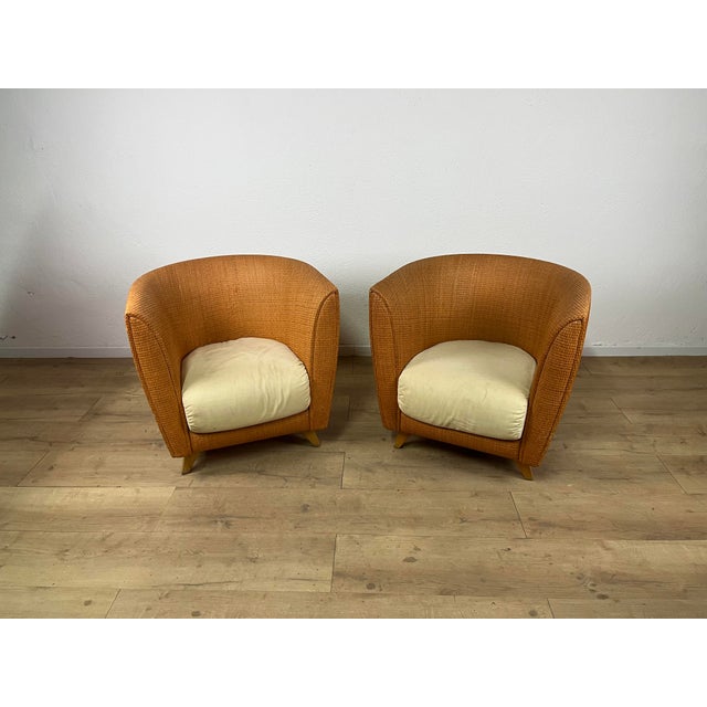 Bon Ton Chairs in Rattan and Fabric by Giuseppe Viganò for Bonacina, 1990s, Set of 2 For Sale - Image 9 of 9