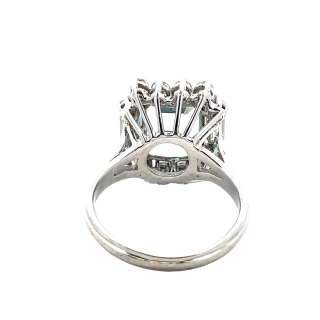 Early 21st Century 14k Gold 4 Carat Emerald Cut Aquamarine & Natural Diamond Ring, Size 7 For Sale - Image 5 of 9