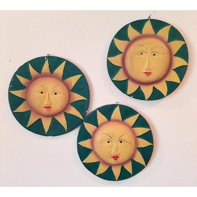 Vintage Mexican Folk Art Moon and Sun Hand Painted Wall Plaque For Sale In Fayetteville, AR - Image 6 of 8