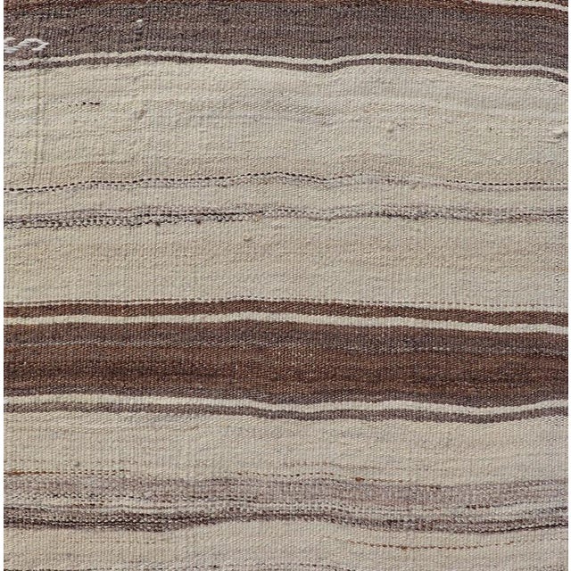 Mid 20th Century Vintage Narrow Turkish Kilim Runner With Beige and Soft Brown Stripes For Sale - Image 5 of 13