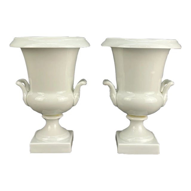 Vintage Ceralene a Raynaud Limoges France White Porcelain 5 3/4" Urn Vases: For Sale