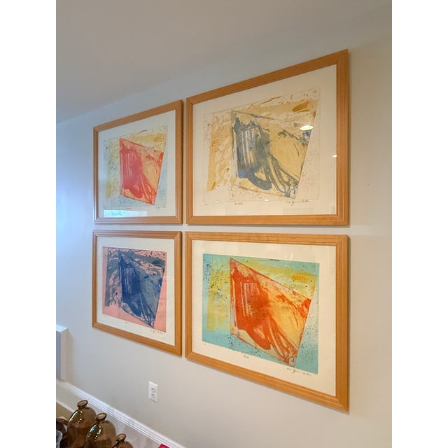 Set of 4 Signed and Numbered Yvonne Muller Abstracts Muller creates each vitreograph print from glass plates. Energetic...