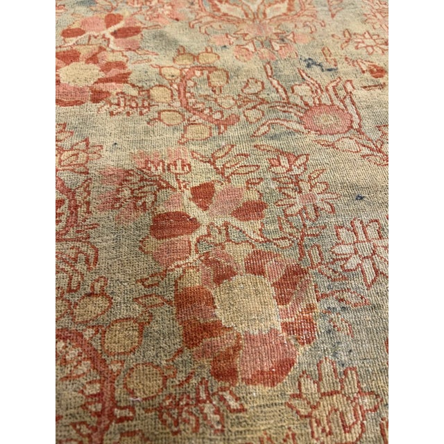 Asian Antique Early 20th Century Light Blue and Coral Antique Mahal Rug, Handmade Oriental Rug, 8'9"x12'11" For Sale - Image 3 of 12
