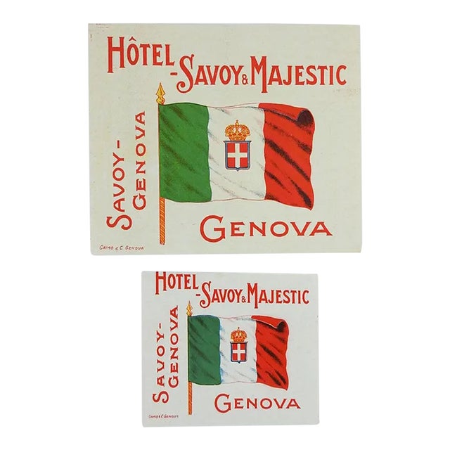 Vintage Hotel Savoy Genova Italy Luggage Tags - a Pair For Sale