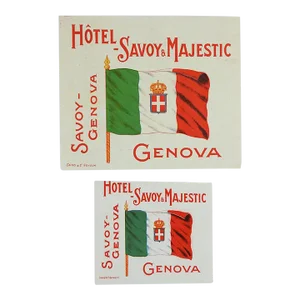 Vintage Hotel Savoy Genova Italy Luggage Tags - a Pair