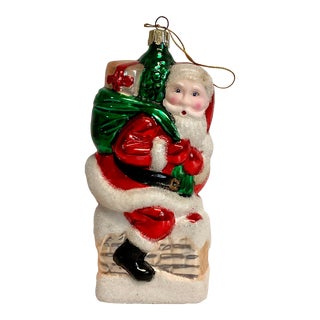 Vintage Americana Blown Glass Christmas Ornament After Radko, Santa in Chimney. For Sale