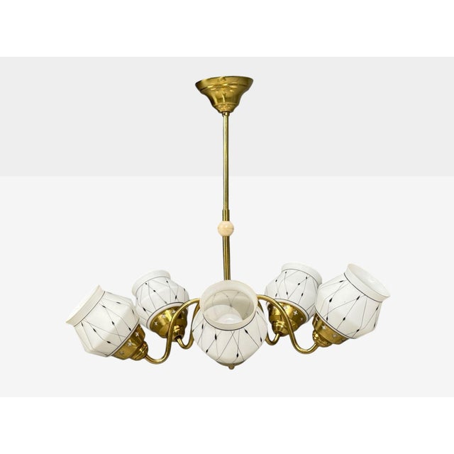 1930s 1930s Swedish Modern, Pendant Light, Opaline Glass, Brass, Plastic For Sale - Image 5 of 11