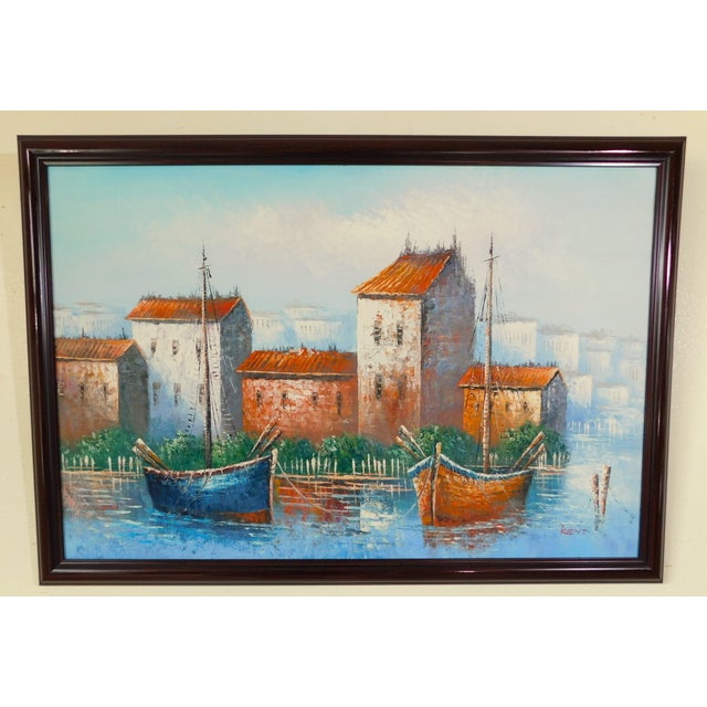Mid-Century Modern Mid Century Original "Kent" Nautical Boat Seascape Oil on Canvas Framed Painting For Sale - Image 3 of 11