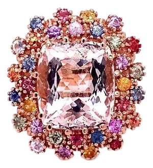 10.91 Carat Morganite, Multicolor Sapphire 14 Karat Rose Gold Cocktail Ring, Size 7