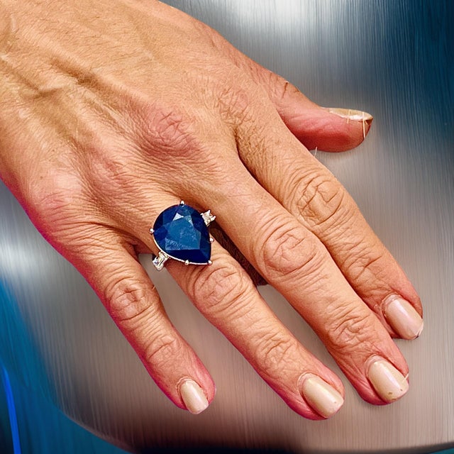 Natural Sapphire Diamond Ring Size 6.5 14k W Gold 17.73 TCW Certified For Sale - Image 11 of 13