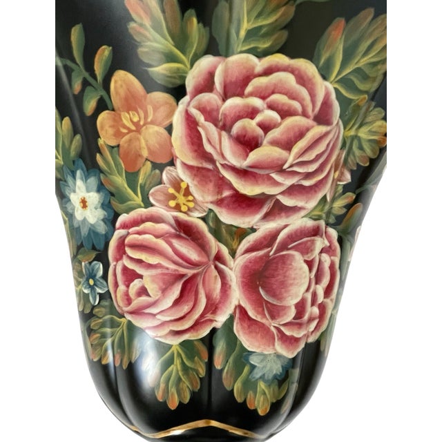 This vintage 19th century style Regency black and floral wall sconce shelf is a large, wall shelf perfect for adding a...