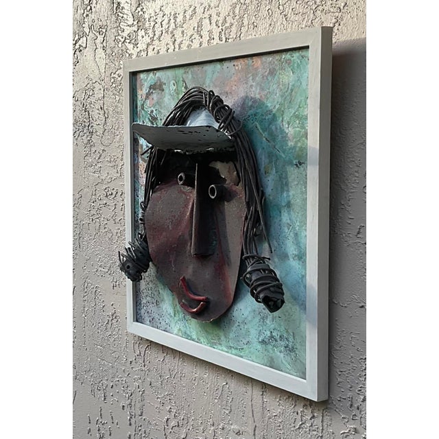 Brutalist Funky Mixed Media Metal Face Sculpture Copper & Brass Brutalist Wall Art For Sale - Image 3 of 15