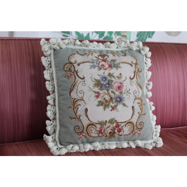 French French Traditional Wool Pedi Point Down Pillow With Loop Fringe and Cotton Tassels For Sale - Image 3 of 13