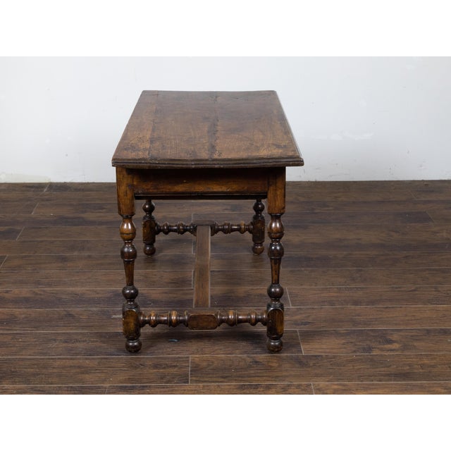 Wood English Georgian Period 1800s Walnut Table with Drawer and Turned Baluster Legs For Sale - Image 7 of 12