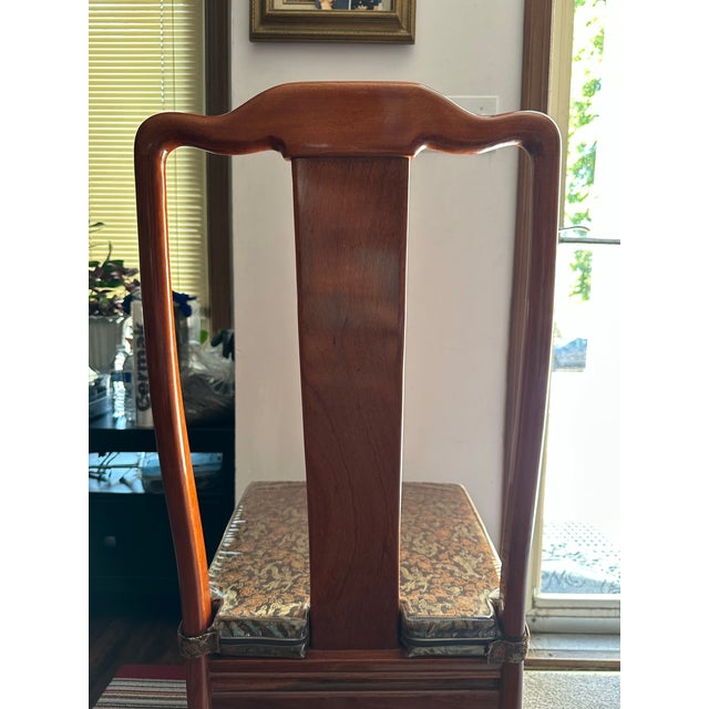 Wood Vintage Burmese Rosewood Mid-Century Chinese Round Dining Table & 10 Chairs Set With Lazy Susan For Sale - Image 7 of 12