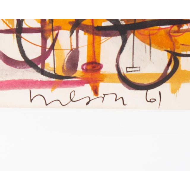 1961 Abstract Ink and Watercolor Painting by Harry Hilson For Sale - Image 4 of 8