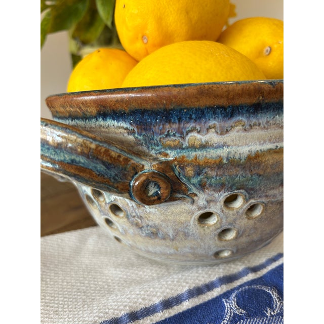Contemporary Vintage Handmade Studio Stoneware Colander For Sale - Image 3 of 5