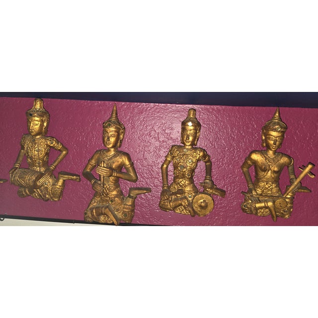 Set of 8 Vintage Thai/Burmese Gilt Wood Carved Figures For Sale - Image 12 of 12