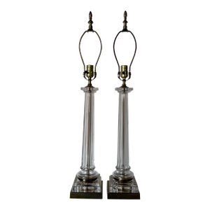 1980’s Chapman Neoclassical-Style Column Glass and Brass Table Lamps – A Pair