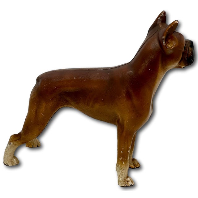 1930s Very Rare & Hard 2 Find Vintage 1930s Hubley Mfg. Co. Cast Iron Standing Boxer Dog Doorstop in Excellent Condition For Sale - Image 5 of 18