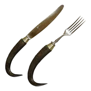 Antique Set of Rustic Hunters Cutlery With Chamois Horn Handles