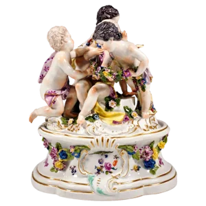 Early Meissen Cupid Group Allegory of Spring with Additional Base, 1755