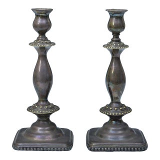 Pair of Polish Silverplated Shabbat Candlesticks by Joseph Fraget, Warsaw, Circa 1910 For Sale