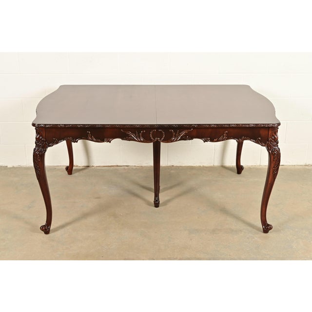 Wood Romweber French Provincial Louis XV Mahogany Extension Dining Table, Newly Refinished For Sale - Image 7 of 13