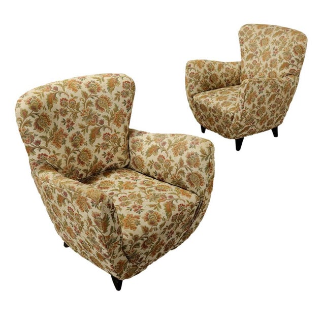 Vintage Armchairs in Jacquard Fabric and Wood, Italy, 1950s, Set of 2 For Sale - Image 10 of 10