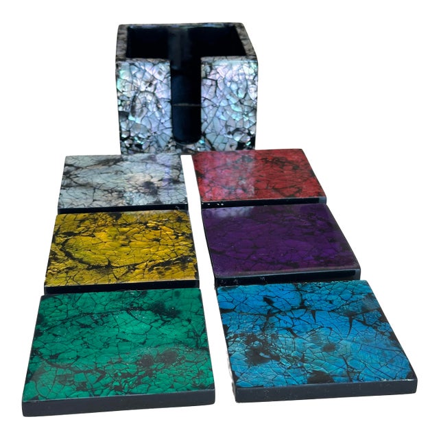 Rainbow Mother of Pearl Coasters, Set of 6 by Ladorada For Sale