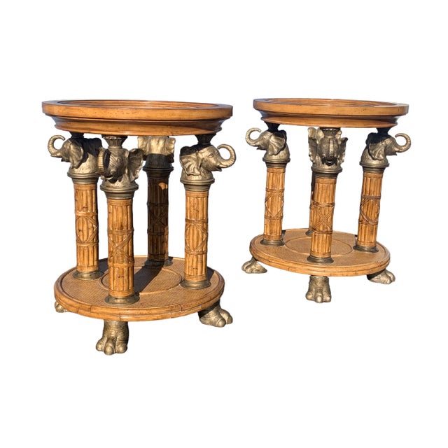 Early 21st Century Pair of Round Dining Room Table Pedestal With Elephant Heads and Feets. For Sale - Image 5 of 8