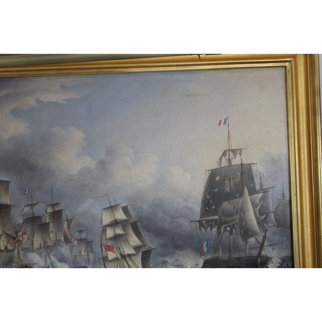 Blue Late 19th Century r.b. Spencer "The Battle of Trafalgar" Oil on Canvas Framed For Sale - Image 8 of 18