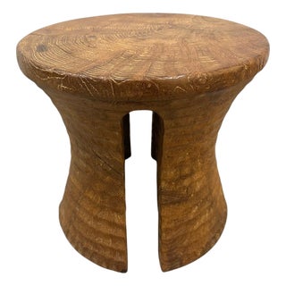 Andrianna Shamaris Sculptural Teak Wood Side Table or Stool For Sale