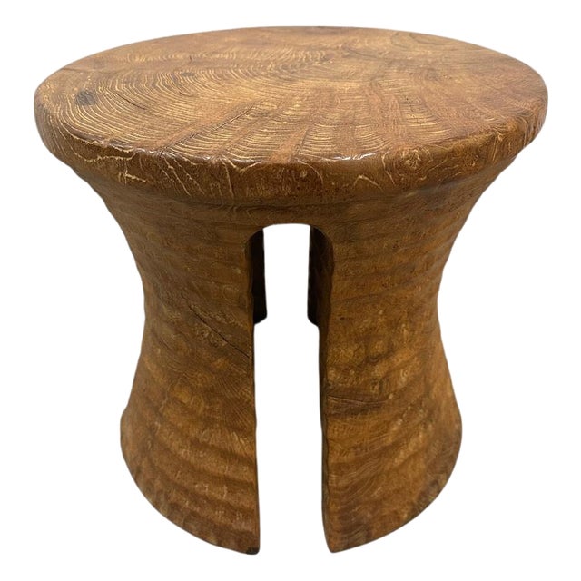 Andrianna Shamaris Sculptural Teak Wood Side Table or Stool For Sale
