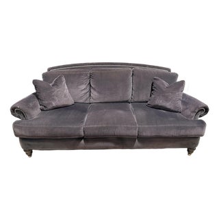 Ethan Allen Hyde Sofa in Camby Indigo Performance Fabric With Nickel Nailhead Trim For Sale