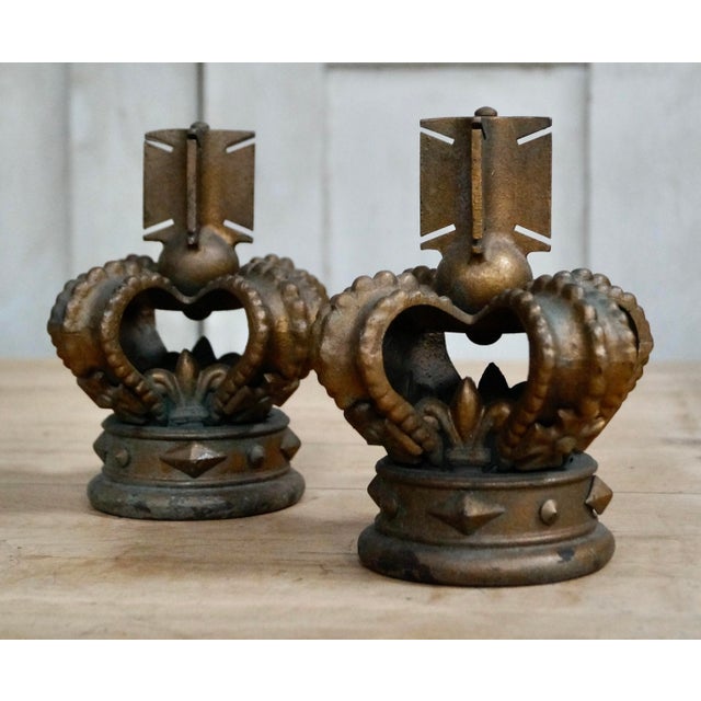 Antique Cast Iron Crown Finials, 1920s, Set of 2 For Sale - Image 7 of 9