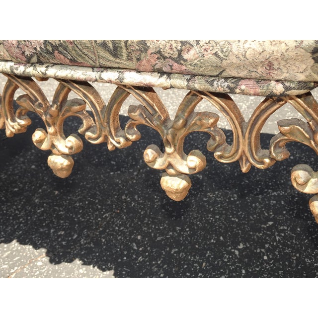 Green 1960s Vintage French Hollywood Regency Bed Side Floral Bench W Cast Iron Skirt For Sale - Image 8 of 11