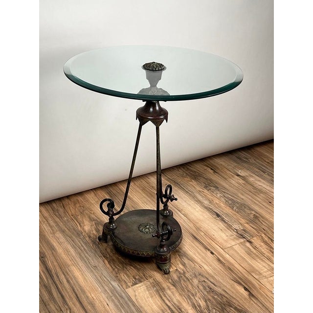 1980s Vintage Verdigris Bronze Neoclassical Style Glass End Table For Sale - Image 5 of 8