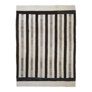 Persian Flatweave Safari Kilim 8x11 Ivory & Brown Handmade Area Rug #1142160