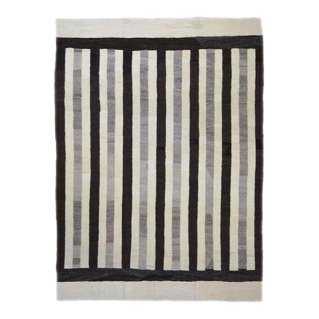 Persian Modern Safari Kilim 8x11 Ivory & Brown Handmade Area Rug #1142160 For Sale