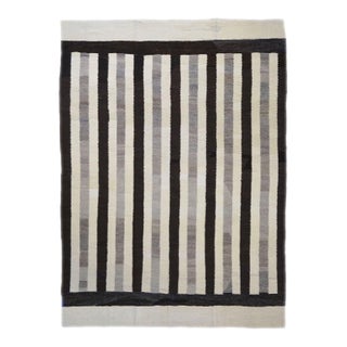Persian Modern Safari Kilim Wool 8x11 Ivory & Brown Handmade Area Rug #1142160 For Sale